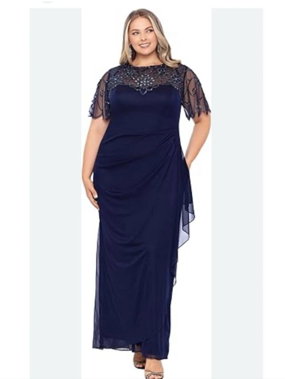 Xscape Navy Beaded Evening Gown Dress Women’s Size 8 Formal Mother of Bride NWT - Picture 1 of 11